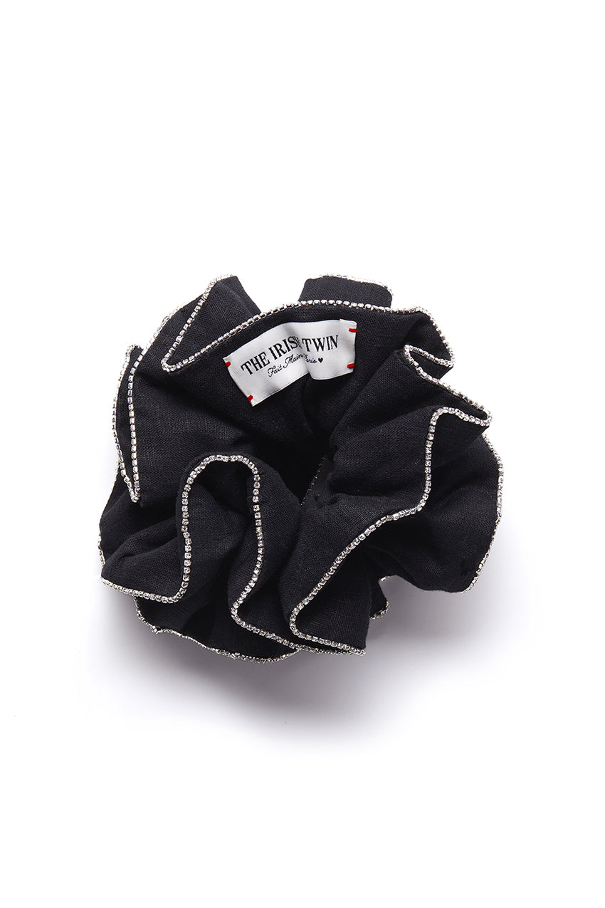 The Irish Twin - The Scrunchi - Black Linen and crystals from Swarovski - Made in France - Made in Paris - Handmade in Paris - Designed in Paris - Handcrafted - Be my Guest - Made to love and to last - Unique piece made by hand - original and special for Host Wear by The Irish Twin - created by Jill Bauwens