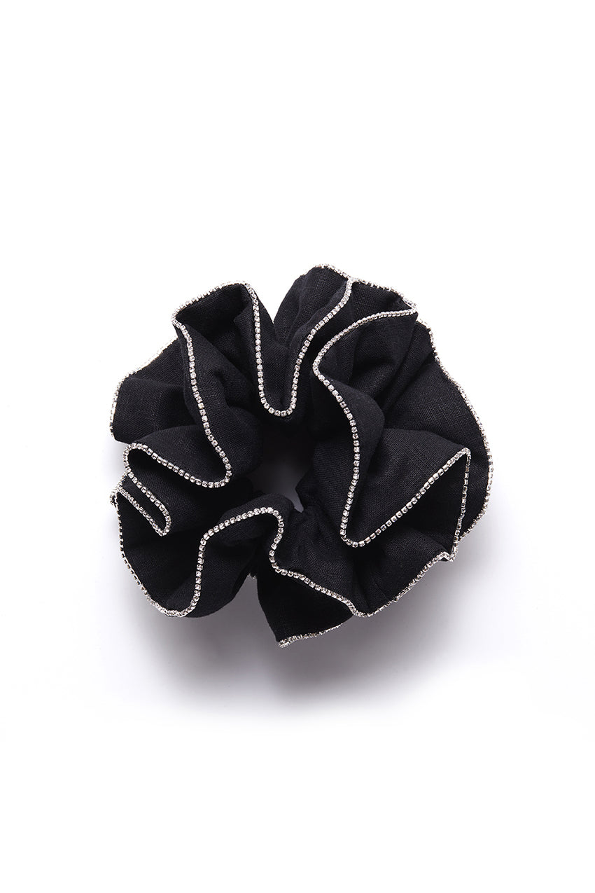 The Irish Twin - The Scrunchi - Black Linen and crystals from Swarovski - Made in France - Made in Paris - Handmade in Paris - Designed in Paris - Handcrafted - Be my Guest - Made to love and to last - Unique piece made by hand - original and special for Host Wear by The Irish Twin - created by Jill Bauwens