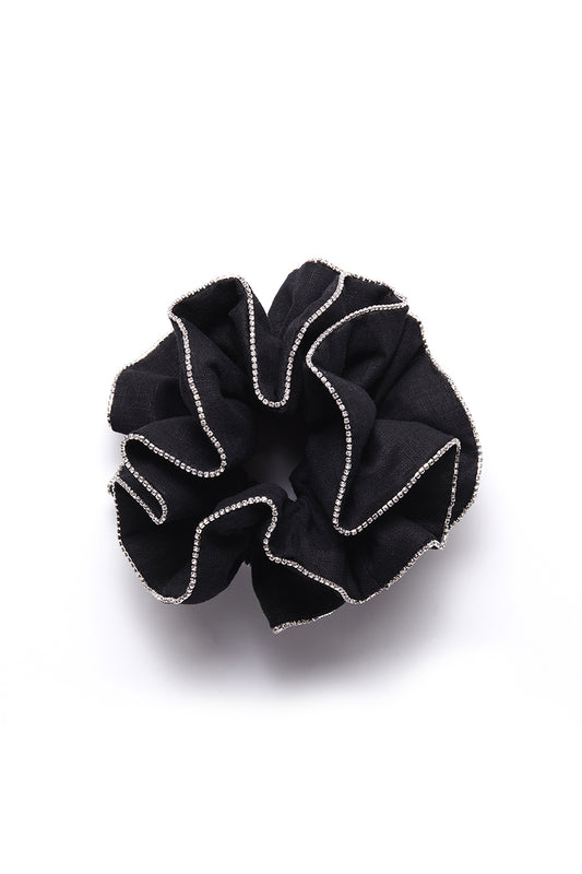 The Irish Twin - The Scrunchi - Black Linen and crystals from Swarovski - Made in France - Made in Paris - Handmade in Paris - Designed in Paris - Handcrafted - Be my Guest - Made to love and to last - Unique piece made by hand - original and special for Host Wear by The Irish Twin - created by Jill Bauwens