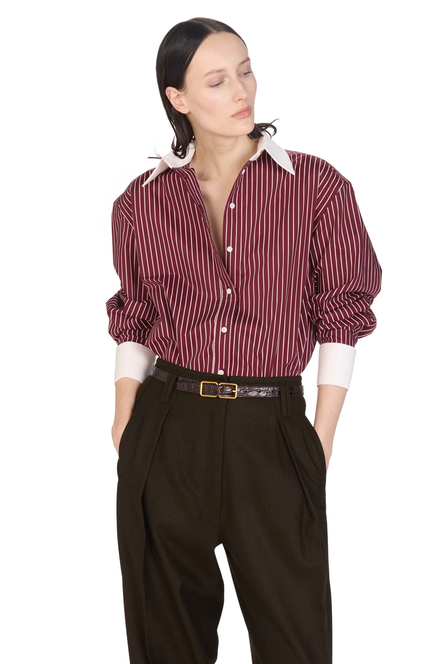 The Michi -  S9 Bordeaux Empire and White Porcelain stripes