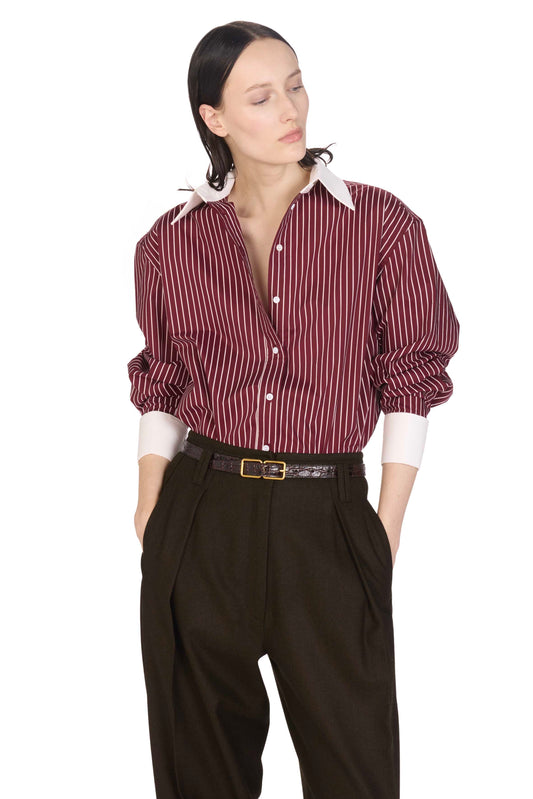 The Michi -  S9 Bordeaux Empire and White Porcelain stripes