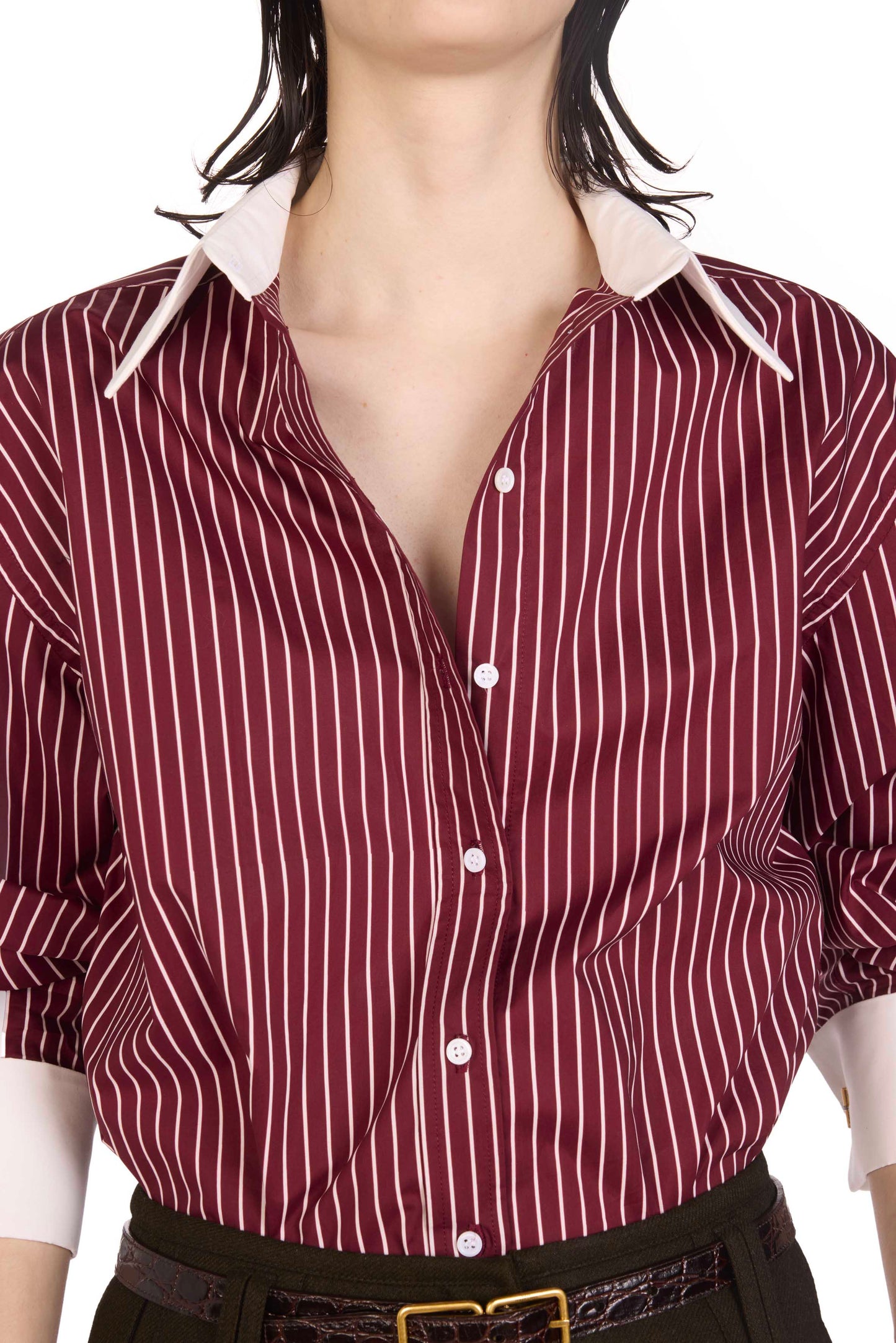 The Michi -  S9 Bordeaux Empire and White Porcelain stripes