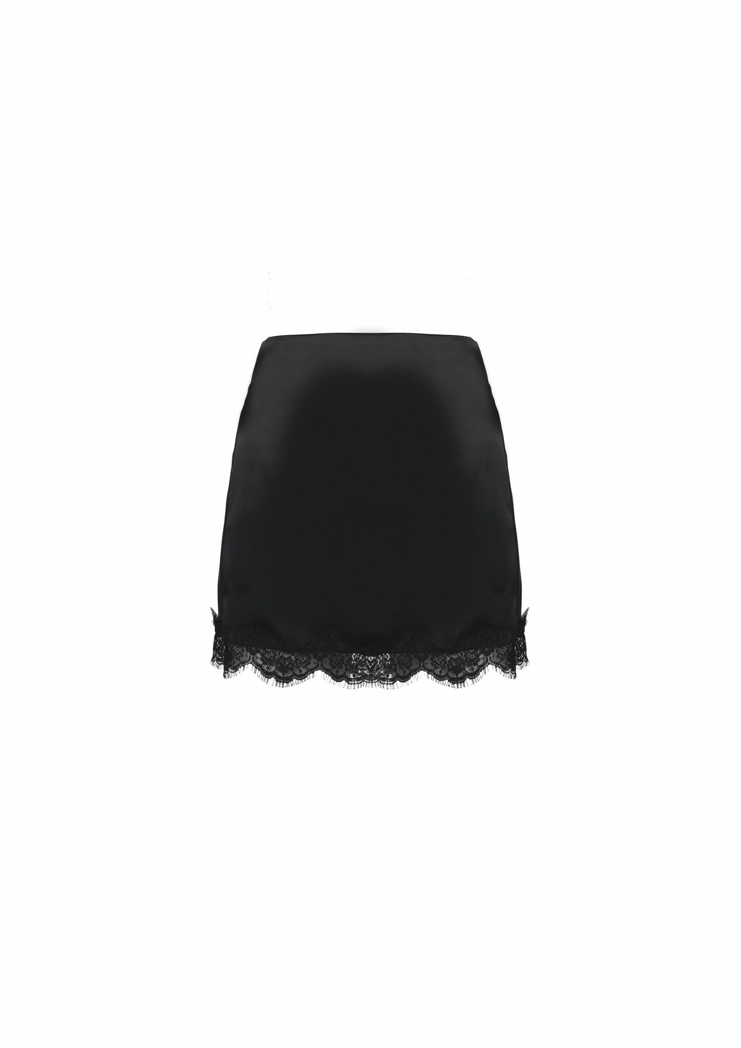 The Mini Lace Skirt -  Deep Black Satin