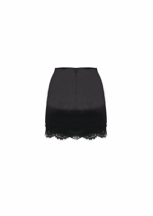 The Mini Lace Skirt - S8 Deep Black Satin