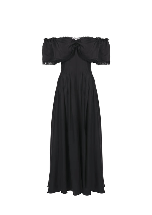 The Romi Long - Deep Black Satin