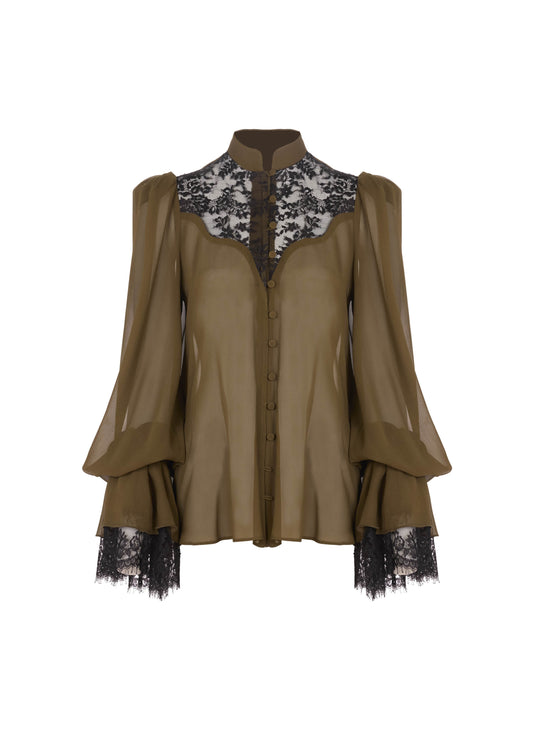 The Pachri Top - S9 Kaki Archive silk mousseline