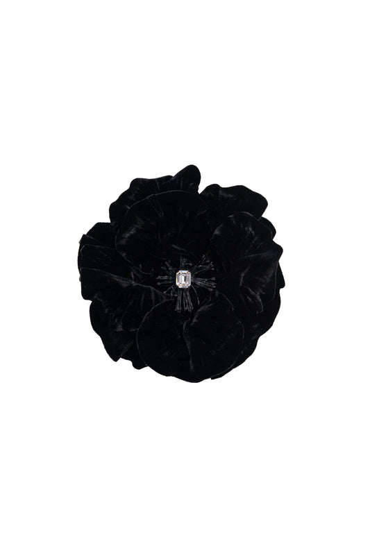 The Irish Twin - Anemone flower Brooch - black velvet fabric - emerald cut crystal embroidered - Made in France - Made in Paris - Handmade in Paris - Designed in Paris - Handcrafted - Be my Guest - Made to love and to last - Unique piece made by hand - original and special for Host Wear by The Irish Twin - created by Jill Bauwens