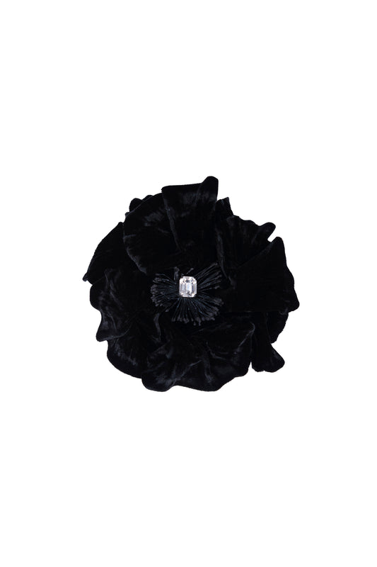 The Irish Twin - Anemone flower claw clip for hair - black velvet fabric - emerald cut crystal embroidered - Made in France - Made in Paris - Handmade in Paris - Designed in Paris - Handcrafted - Be my Guest - Made to love and to last - Unique piece made by hand - original and special for Host Wear by The Irish Twin - created by Jill Bauwens